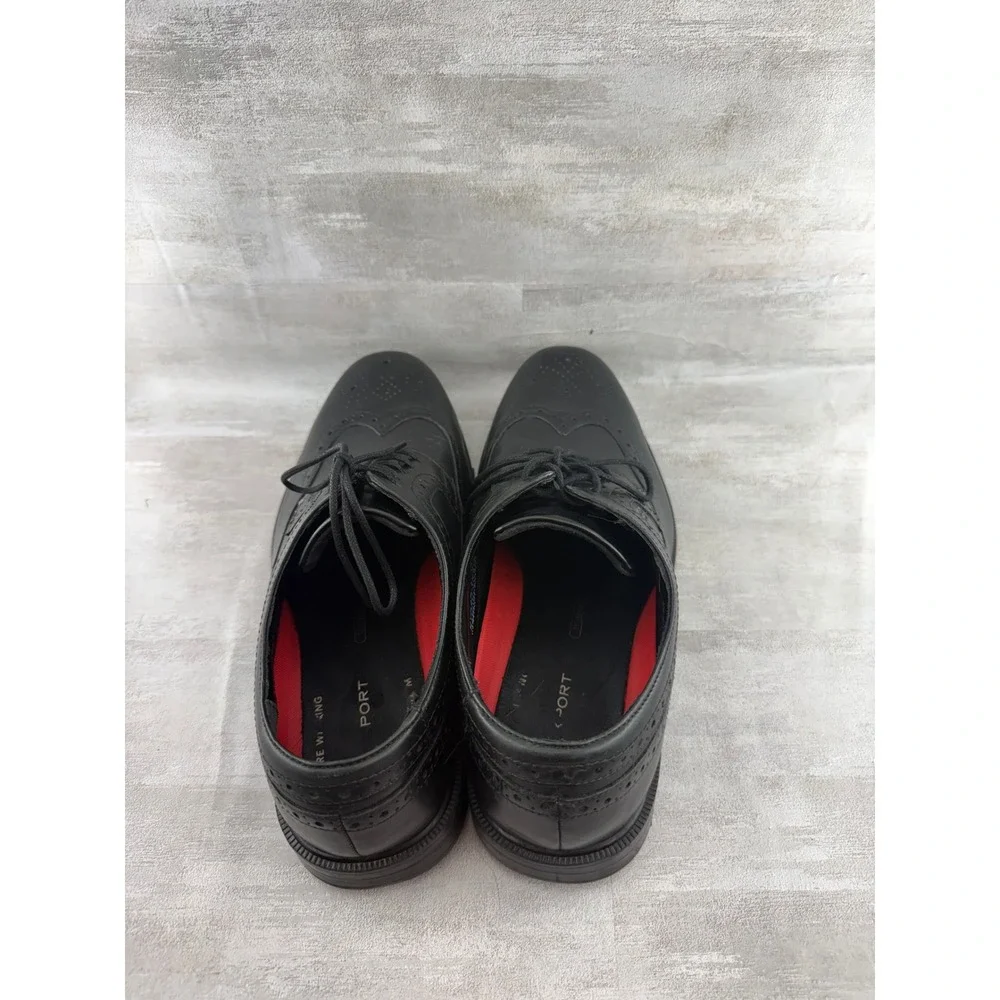 Rockport Men Black Leather Wingtip Oxford Shoes truTECH V80703 Size 9.5W